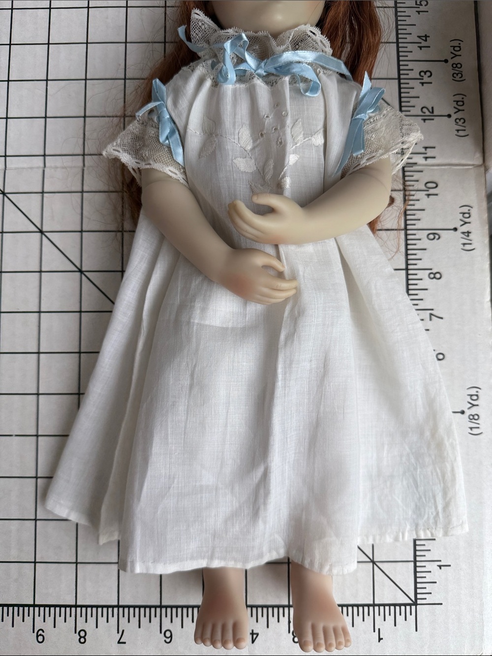 Vintage 16” Doll Nightgown Victorian White Linen Lace Embroidered Handmade